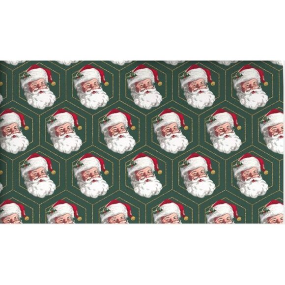 Hallmark Wrapping Paper Christmas Santa Faces Green Gold 35 sq ft Roll H… - Picture 1 of 6